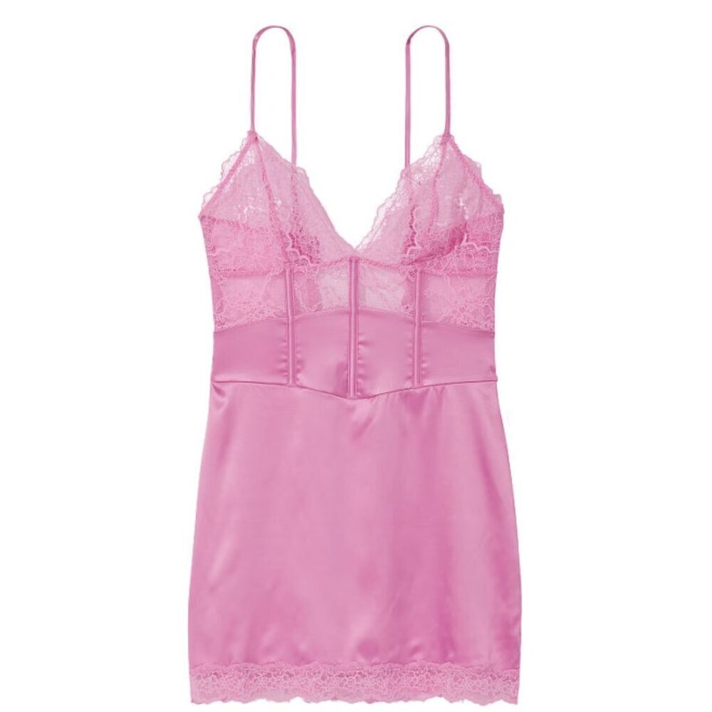 New! Victoria's Secret Pink Satin Corset Slip Dress nwot 22946